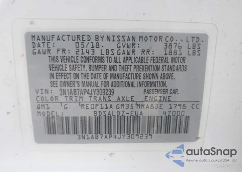 2018 Nissan Sentra Sv из США, поврежденный, VIN 3N1AB7AP4JY309239